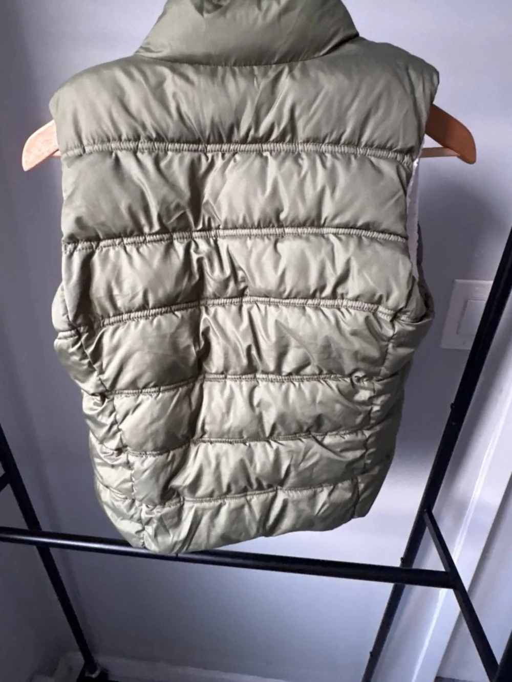 GAP Kids Olive Green Puffer Vest with Cream Sherpa